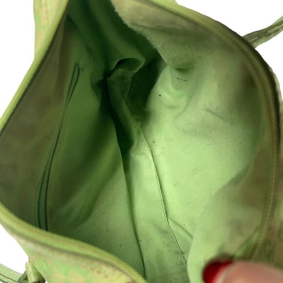 Vintage 80’s Liz Claiborne Small Green Purse Shoulder Handbag Monogram Print - Picture 11 of 15